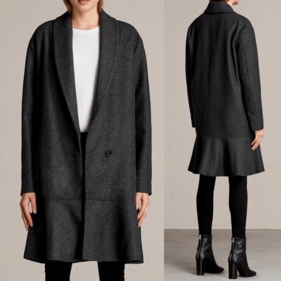 All Saints Jackets & Blazers - NWT ALLSAINTS Grace Coat w Ruffle in Charcoal
